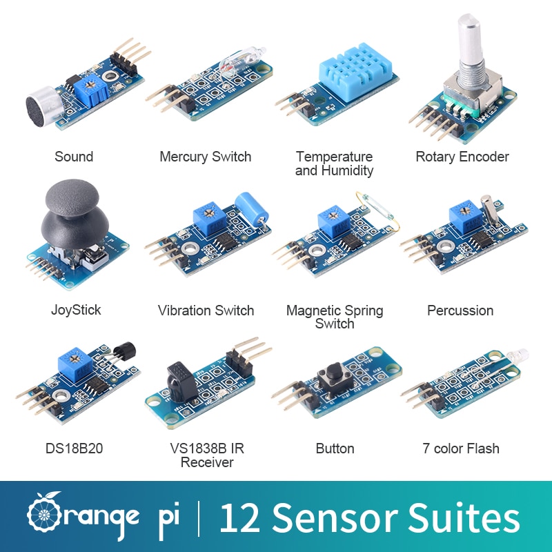 12 stks/partij Oranje Pi SET Knop DS18B20 Sound module (een pakket van 12 soorten module)