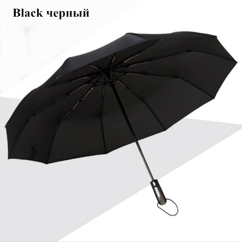 Wind Resistant Three Folding Automatic Umbrella Rain Women Auto Luxury Big Windproof Umbrellas Men Frame Windproof 10K Parasol: Black