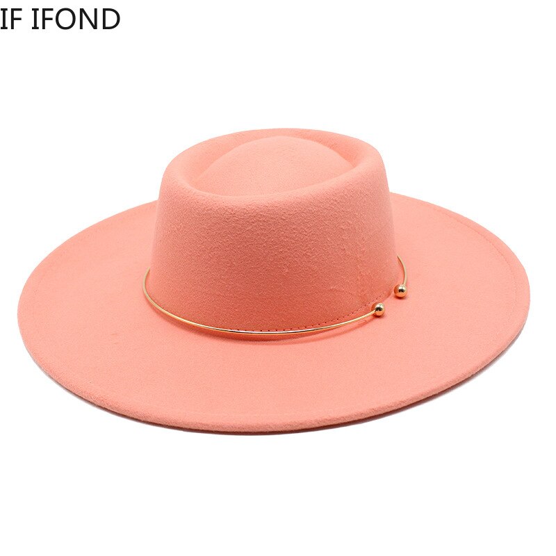 Fedora – chapeau feutré De Jazz pour femmes et hommes, à large bord De 9.5CM, avec chaîne en or, automne hiver, robe formelle