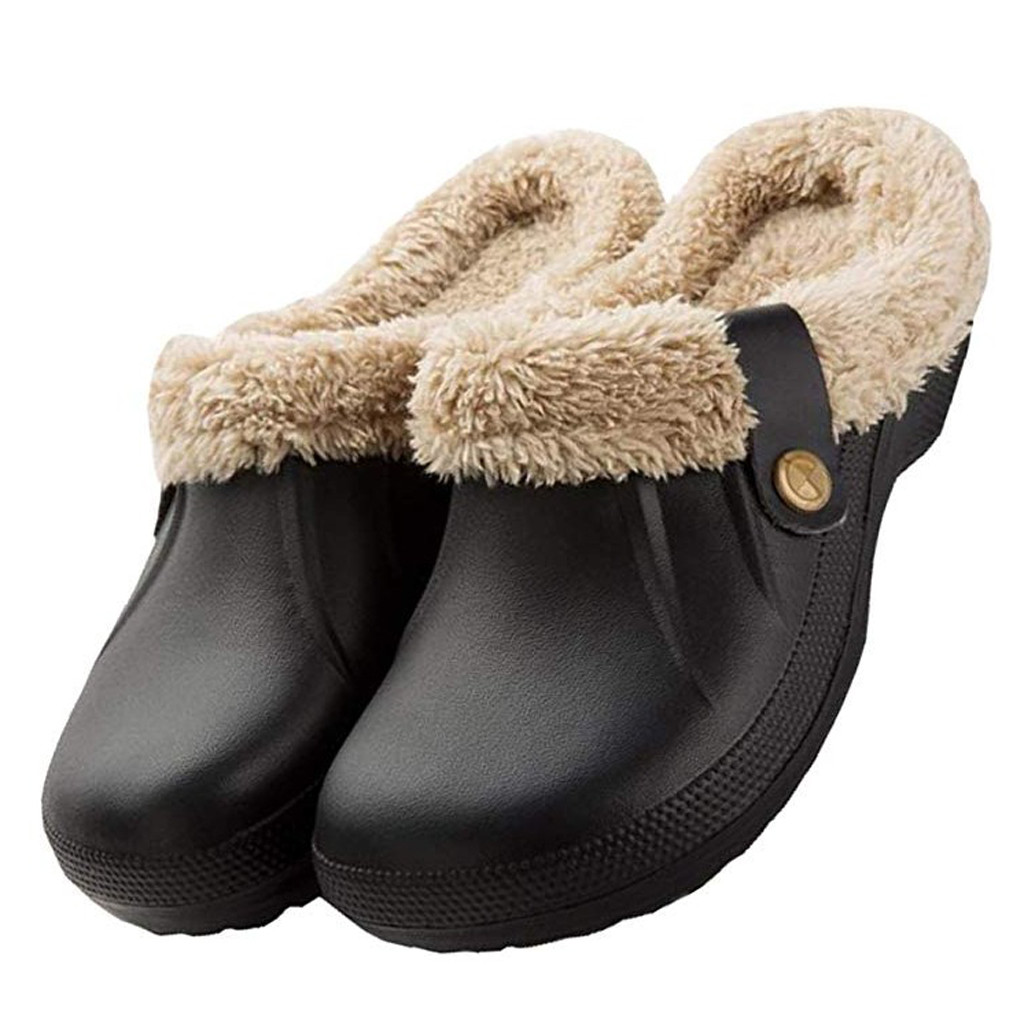 Unisex Warm Lined Slippers Home Waterproof Indoor Outdoor Garden Shoes Non-slip Floor Home Slippers Indoor Bedroom House Shoes