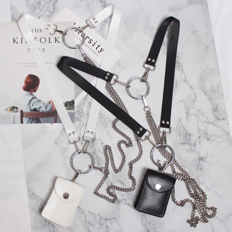 [Eam] Metalen Ketting Mini-Bag Stijlvolle Gesp Pu Lederen Riem Persoonlijkheid Vrouwen Mode Tij Alle-match Voorjaar 1U234