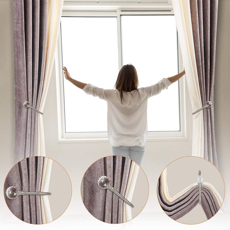 Cortina Drapery Holdback, ganchos Tieback con bola de cristal, tratamiento de ventana de servicio Holdbacks para decoración del hogar (2 uds)