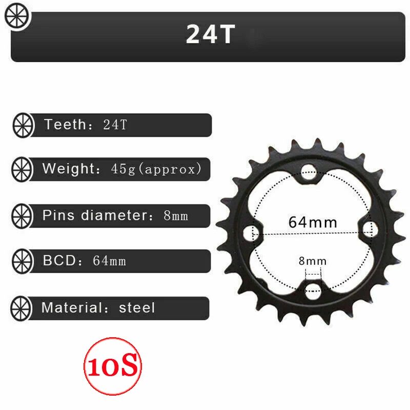 2*10s 3*10s 3*9s fietskettingblad 104 bcd 64 bcd mtb kettingblad fietskettingwiel 22/24/26/32/38/42/44t voor dubbel/triple crankstel: Blauw