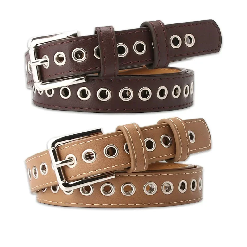 Bälten för kvinnor stora metallhål novelty bälten metallbälten tonåringar jeansbyxor accessoarer