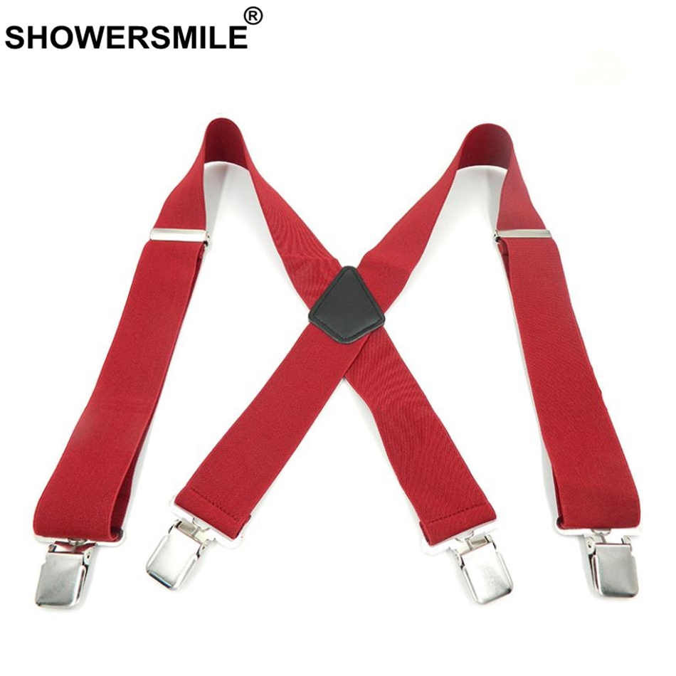 SHOWERSMILE Grün Männer Hemd Hosenträger Breite 5cm Herren Hosenträger 120cm 4 Clips Einstellbare Leder Hosen Gurt Für freund: rot mf05