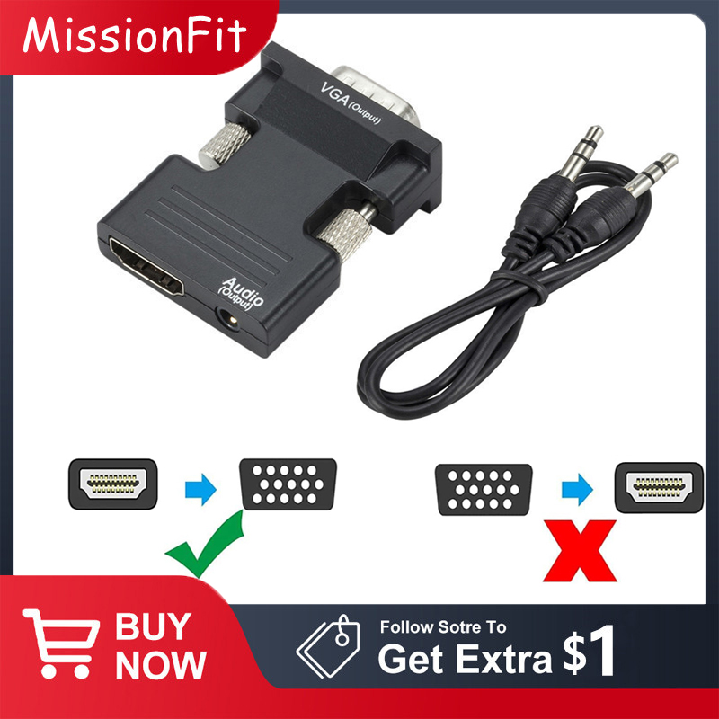 HDMI-compatibel met VGA-adapter met 3.5mm audiokabel voor pc laptop tv-monitor projector 1080p hd vrouw naar vga mannelijke converter