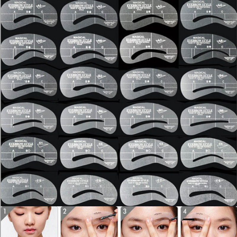 24 Pcs Pro Reusable Eyebrow Stencil Set Eye Brow DIY Drawing Guide Styling Shaping Grooming Template Card Easy Makeup Beauty Kit