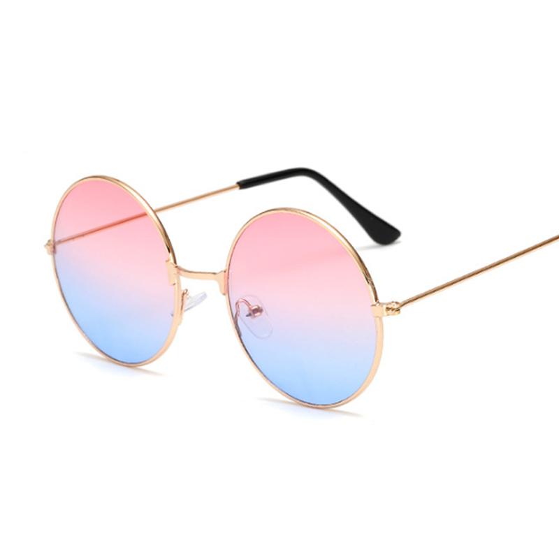 Retro Round Pink Sunglasses Women Brand Sun Glasses For Male Alloy Mirror Female Oculos De Sol Black