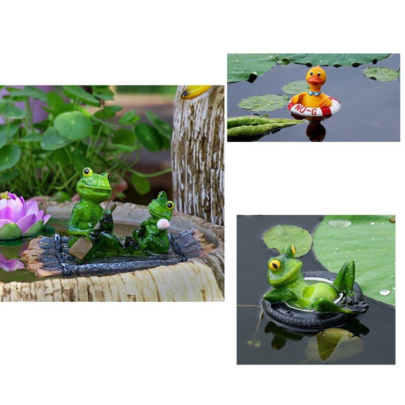 Resin Floating Bamboo raft Frog Statue duck Sculpture Outdoor Garden Pond Decorative Home Fish Tank Garden Decor Desk Ornament