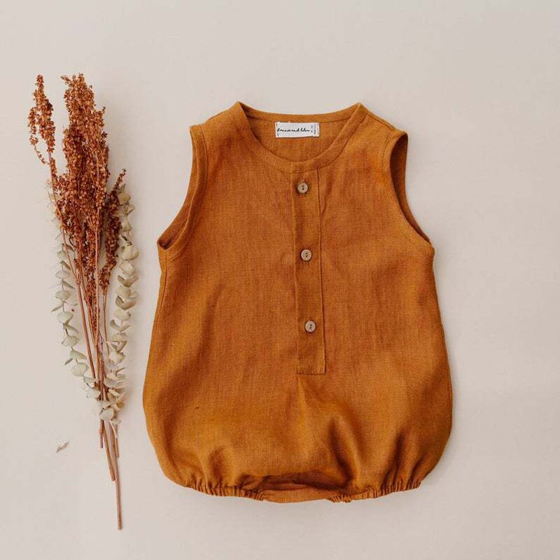 Tuta per bambini senza maniche estiva in cotone e lino per neonato pagliaccetto per bambino Set di abbigliamento per bambini gilet per bambini