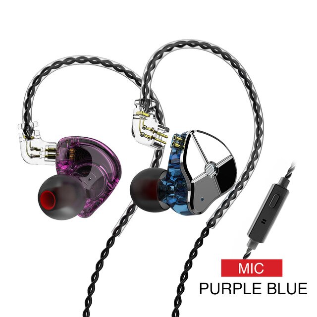 Trn st1 1dd + 1ba fone de ouvido híbrido, de alta fidelidade, monitor dj, para corrida, esporte, cabo destacável, zst es4 v80 v90: purple blue with mic