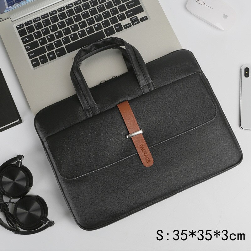 Large Capacity Briefcase Unisex Portable Waterproof A4 Document Computer Storage Handbag Zipper Bag Office Business Accessories: S Black