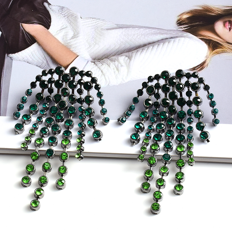 Lange Kleurrijke Crystal Ketting Tassel Oorbellen Van Hoge Klassieke Hanger Sieraden Accessoires Voor Vrouwen: Green