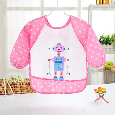 Cartoon Baby Lätzchen Wasserdichte Kleinkinder Long Sleeve Schürze Wasserdichte Kleinkind Fütterung Lätzchen Burp Tücher Kinder Malerei Kleidung: Pink Robot
