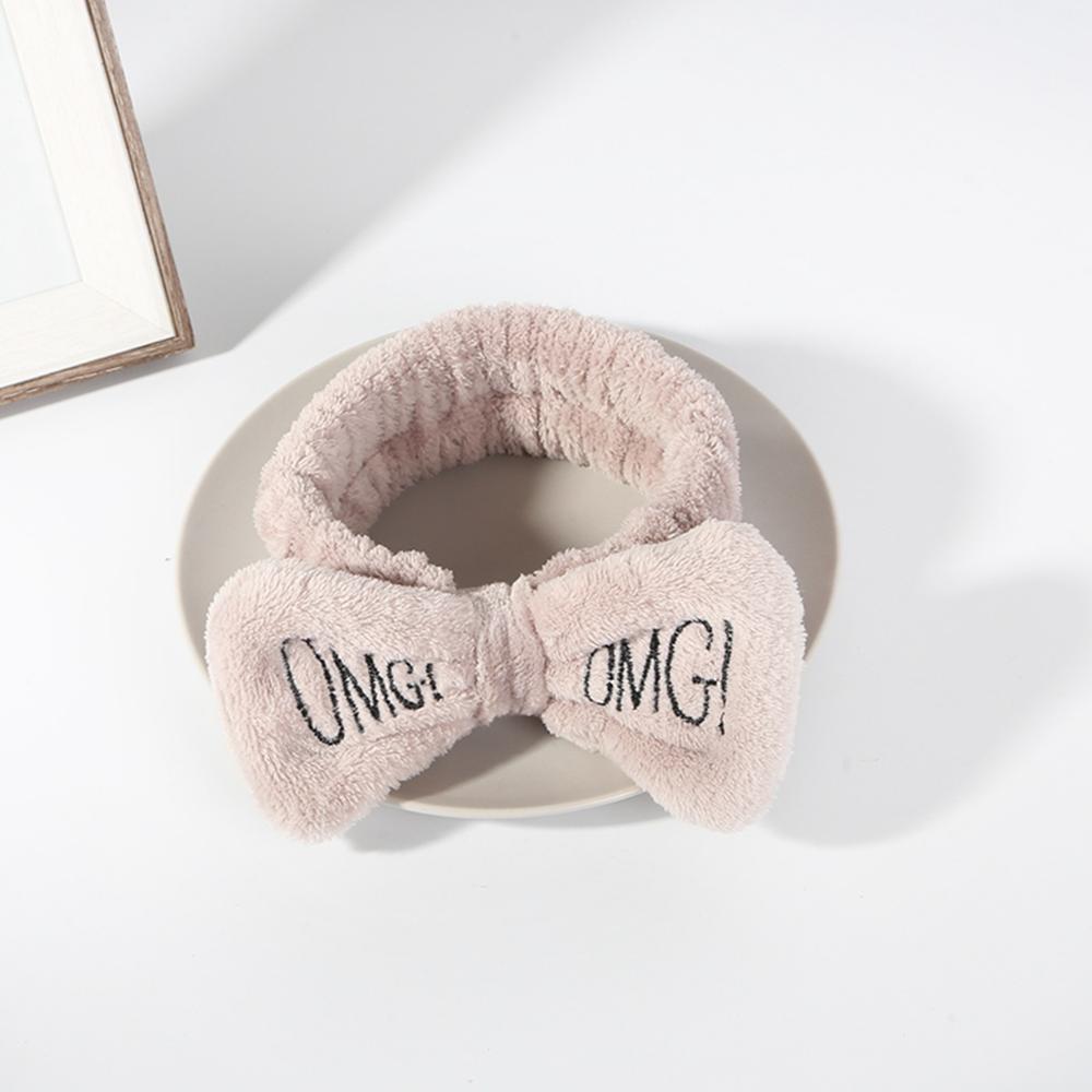 Soft OMG Letters Coral Fleece Wash Face Mix Color Bow Hair bands Clips For Women Girls Headbands Hair Styling Tool: 01 light brown