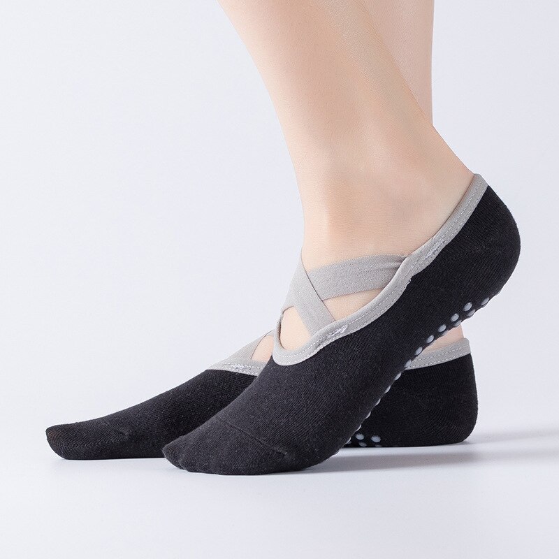 S006B Grey black light pink black Pilates Ballet Dance Cycling Anti Slip Bandage Cotton Sports Yoga Socks