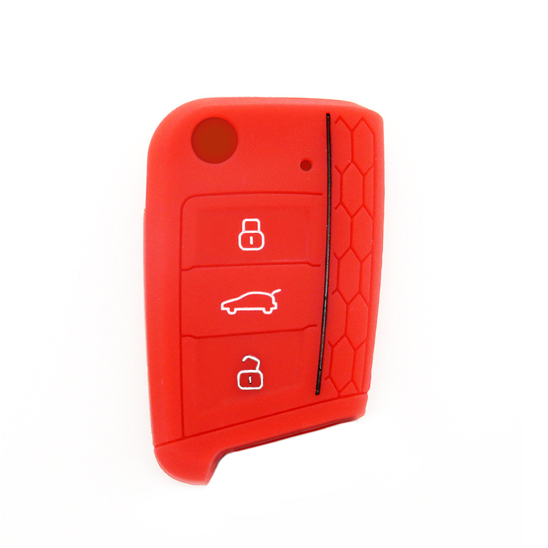 For VW Golf 7 MK7 Tiguan Polo Skoda Octavia A7 Seat Leon Car 3 Buttons Key Cover Case Silicone Shell: Red