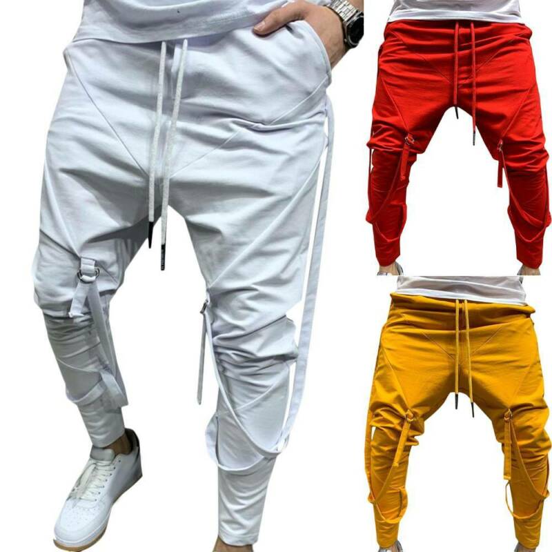 Men Pants Jogger Lace Up Sports Trousers Casual Slim Harem Pants Gym Sportswear Loungewear Mens Sweat Pants