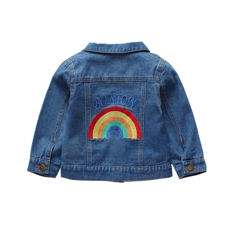 Del bambino del Denim Delle Ragazze Tute E Salopette Autunno Bambini Jean Giubbotti Arcobaleno Stampa Vestiti Per Ragazze Casual Bambini Torna A Scuola Outfit 2 4 6 7 8