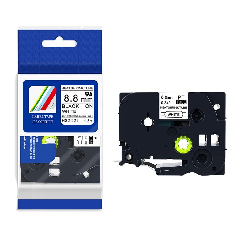 1 st. hse krimpkous tape cartridge hse -211 zwart op wit 5.8 mm x 1.5m hse tape voor brother p touch kabelmarker: Zwart op wit / 12mm