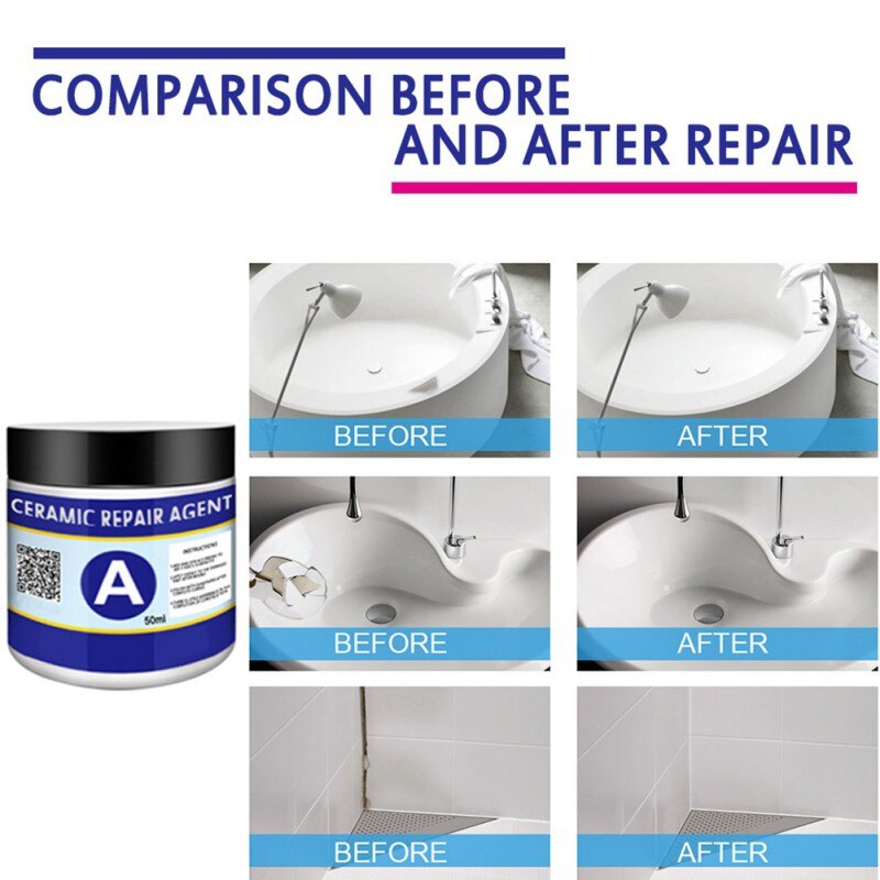 50ml Tile Repair Paste Wall Mending Agent For Wash Basin Ceramic Tile Bathtub Scratch Cracks Rips Repair Tool Home Improvement