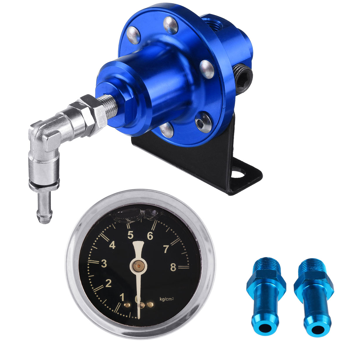 Régulateur de pression à carburant réglable universel | Avec Kit de jauge en aluminium rouge/bleu/or/argent/noir/titane: Bleu