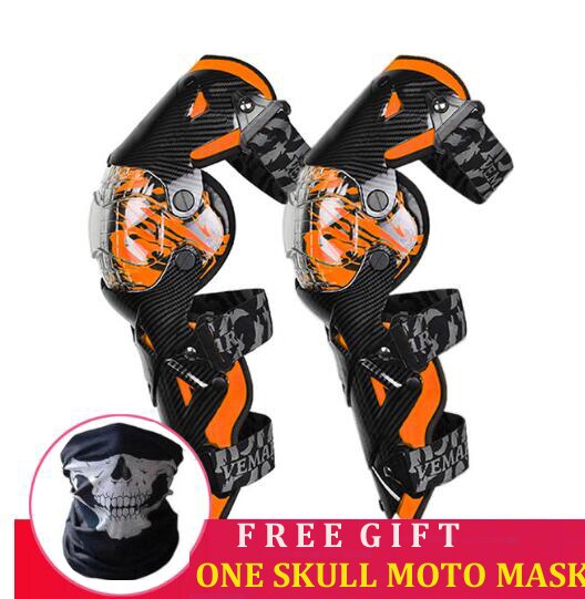 VEMAR Motorcycle Knee Pads Racing Moto Knee Guards CE Motocross Protection Riding Safety Protective Gear Adults Knee Protector: E-18 Orange