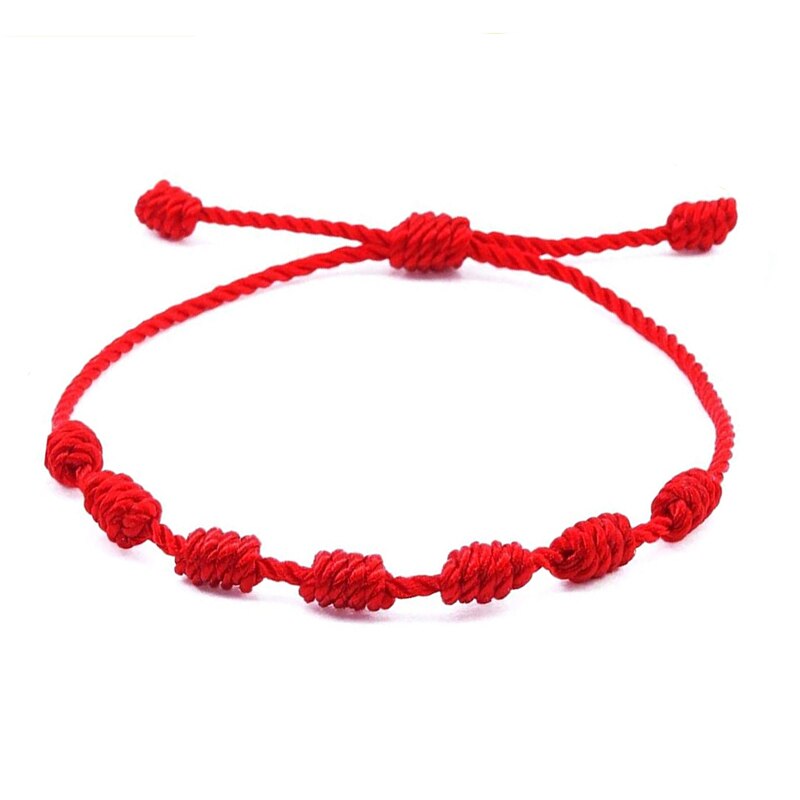 7 Knopen Bescherming Rood Touw Armband Verstelbare Knot String Armbanden Amulet Voor Welvaart/Succes Boze Oog Geluk: Default Title