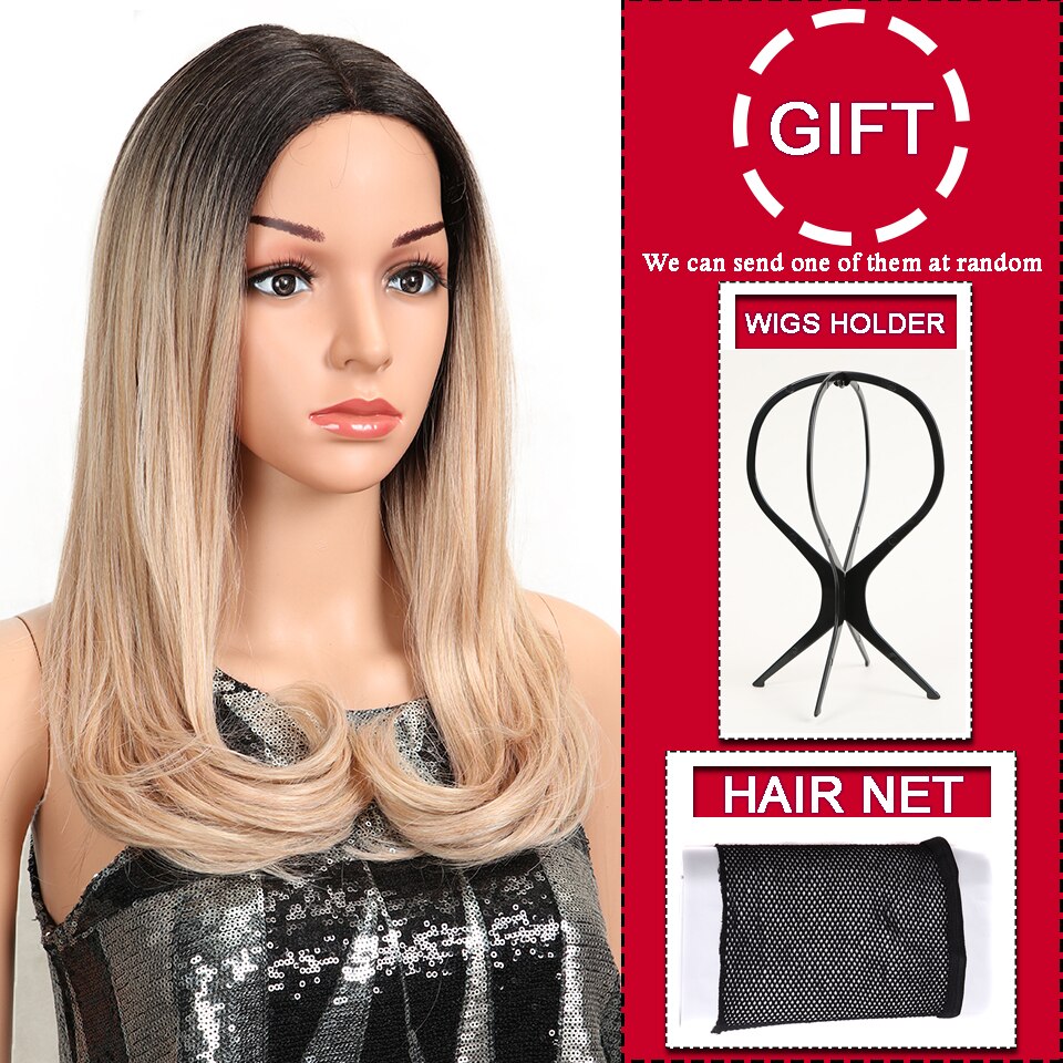 MAGIC Hair 20"Inch Brown Pink Ombre Wig Straight Heat Resistant Synthetic Hair Lace Front Fiber Wigs For Black/White Woman