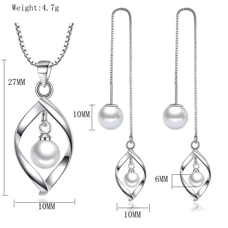 MEYRROYU 925 Sterling Silber Halskette Ohrringe Perle Anhänger Schmuck einstellen Dame, Verlobung, Hochzeit Cерьги Oжерелье