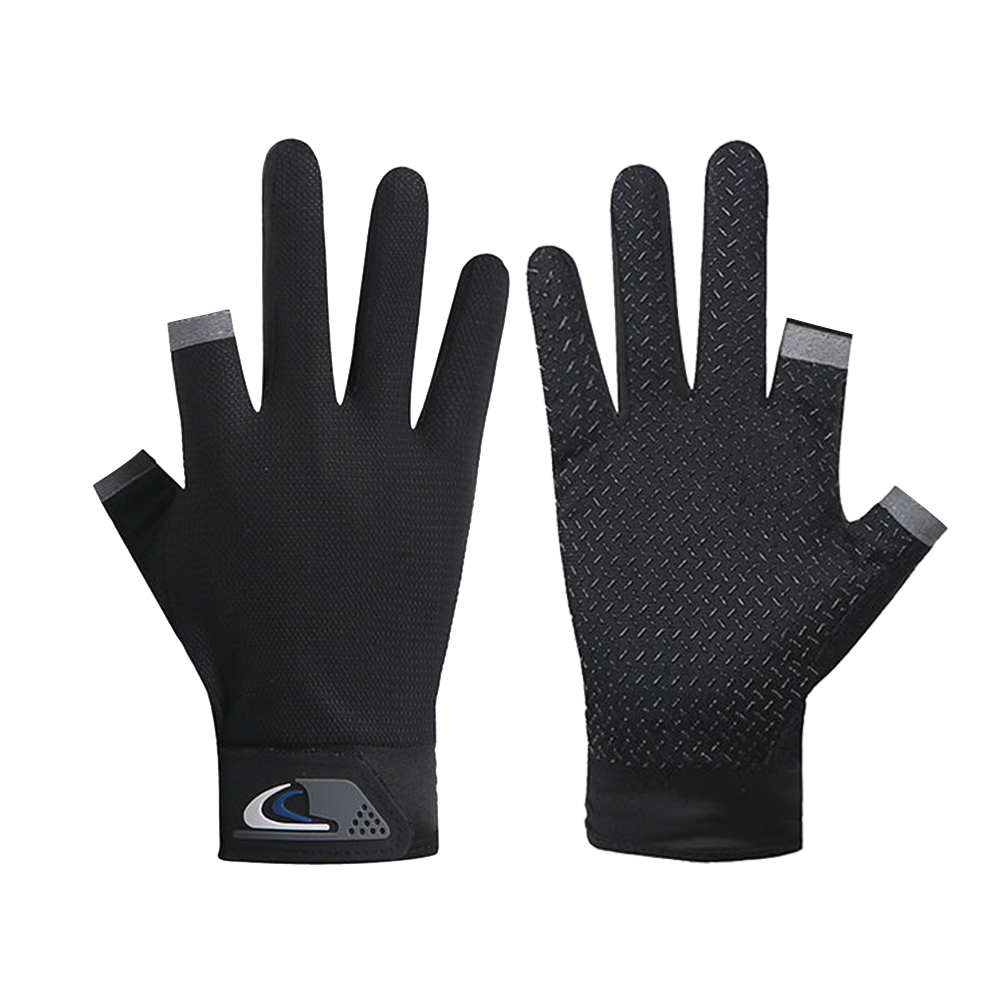 Gants de pêche d'hiver antidérapants pour hommes et femmes, 1 paire, 2 doigts coupés, sans doigts, respirants, pour Fitness Pesca: Black