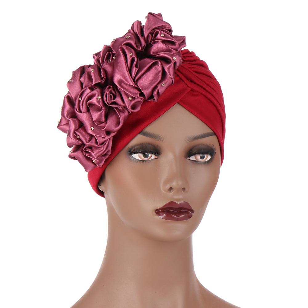 Turban à grandes fleurs pour femmes, couvre-chef, enveloppements de tête, Hijabs intérieurs musulmans, Bonnet, chapeau africain et indien,: 5