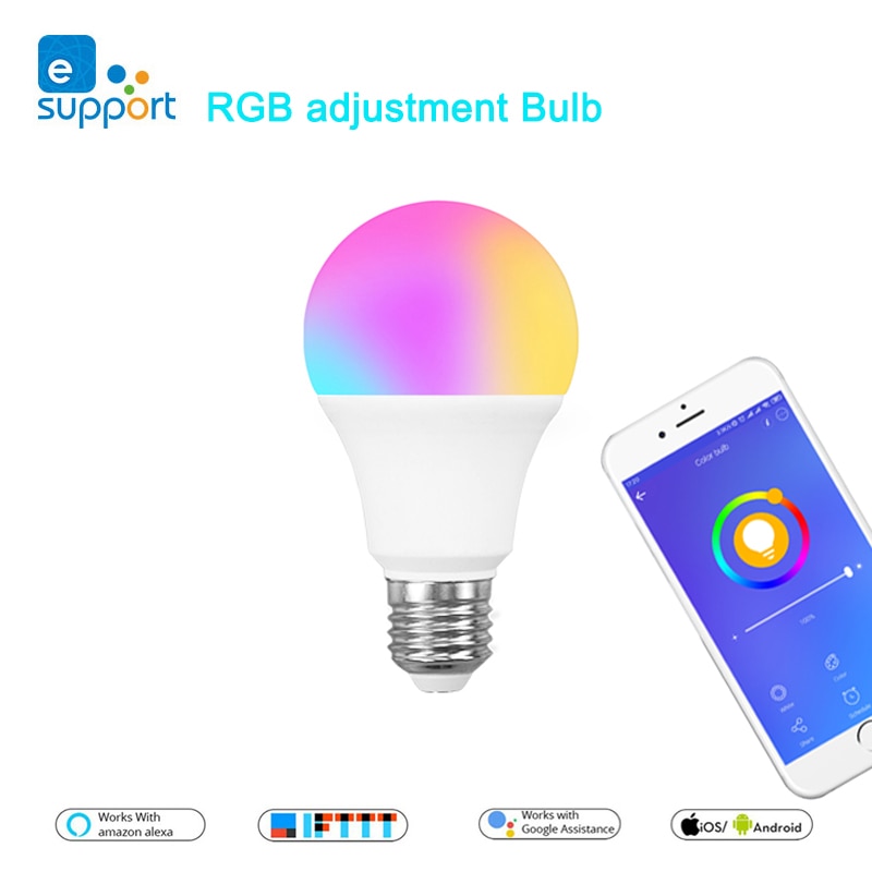 Ewelink Wifi Smart Lamp E27 Led Rgb Light Lamp Werk Met Alexa/Google Thuis Rgb + Wit Dimbare Timer functie 9W