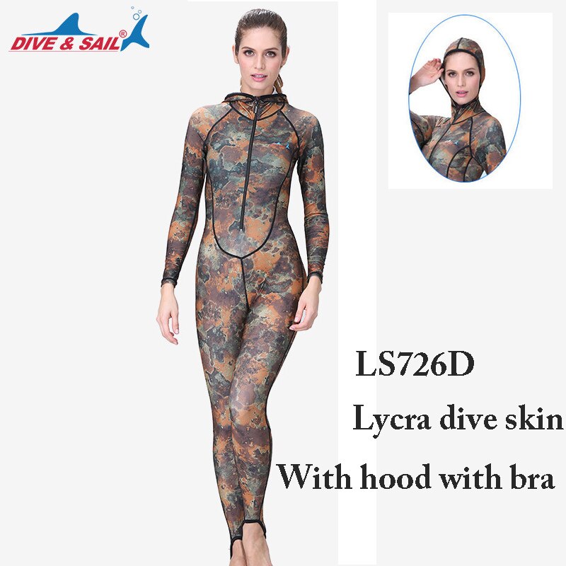 Dive&amp;Sail Rash guard Swimming Suit spearfishing Spandex couple Camo Skin DIVE One piece UV proction Men Women Surfing suit