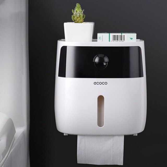 Waterproof Wall Mount Toilet Paper Holder Storage Towel Bathroom Tissue Paper Box Rack Bathroom Toilet Tissue Tube Storage Box: black