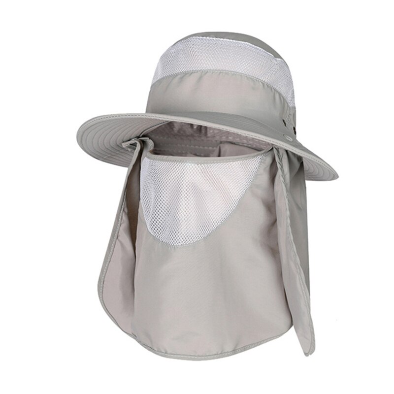 Summer Quick dryng Sun protection fisherman cap withFace Neck protection outdoor fishing bike removable Three-use men Visor hat: Light Grey