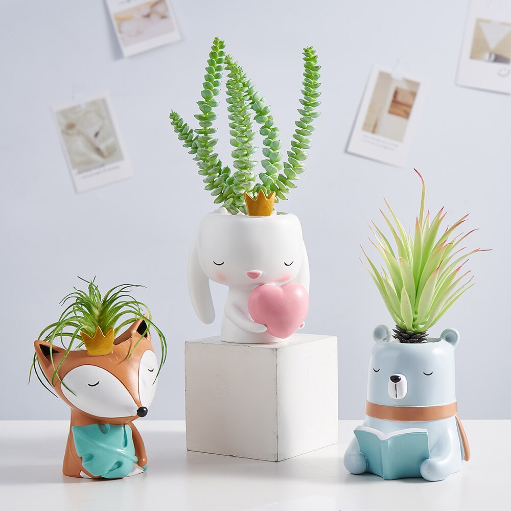 Animal pots for plants decoration living room animal potted plants cartoon green plants resin succulents plants decoration