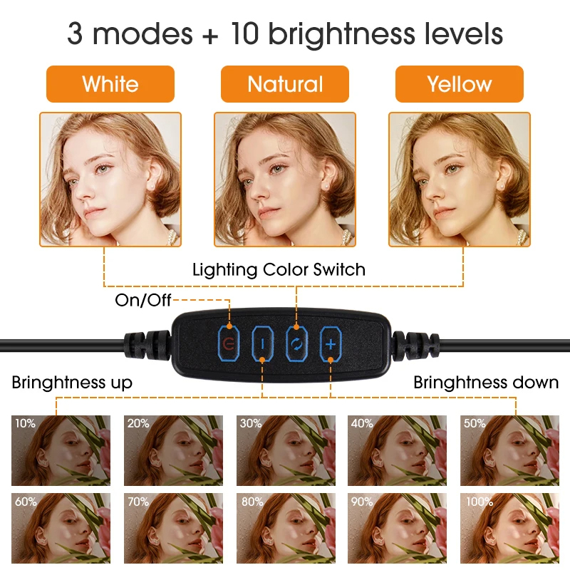 Videolamp 26cm selfie led-ringlamp dimbare ronde ringlamp met statief statieven randlicht voor tiktok make-up ringlamp