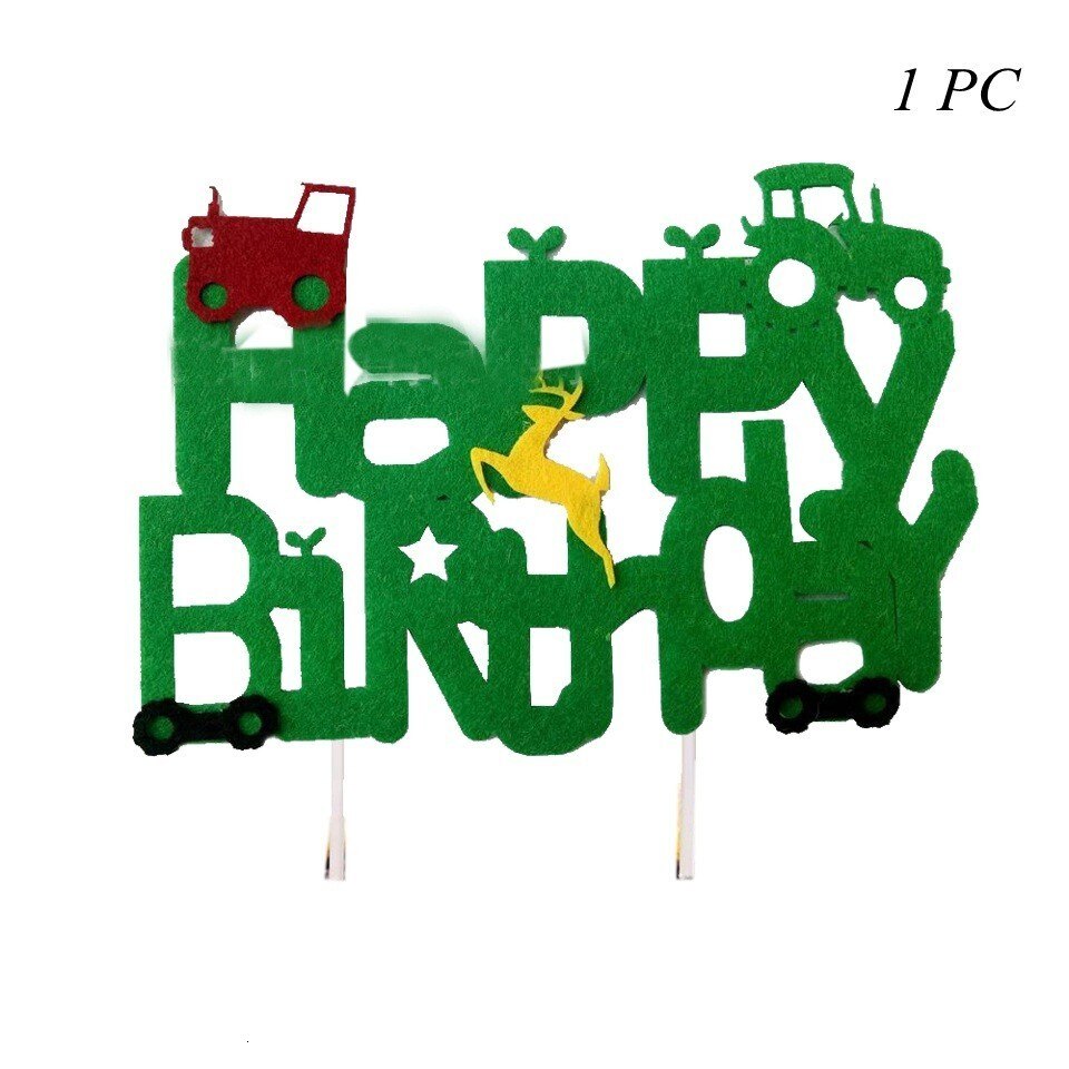 1 Set Of Farm Green Theme Engineering Car Happy Birthday Banner Tractor Party Decoration Truck Excavator Balloon Cake Topper: Green Cake topper 