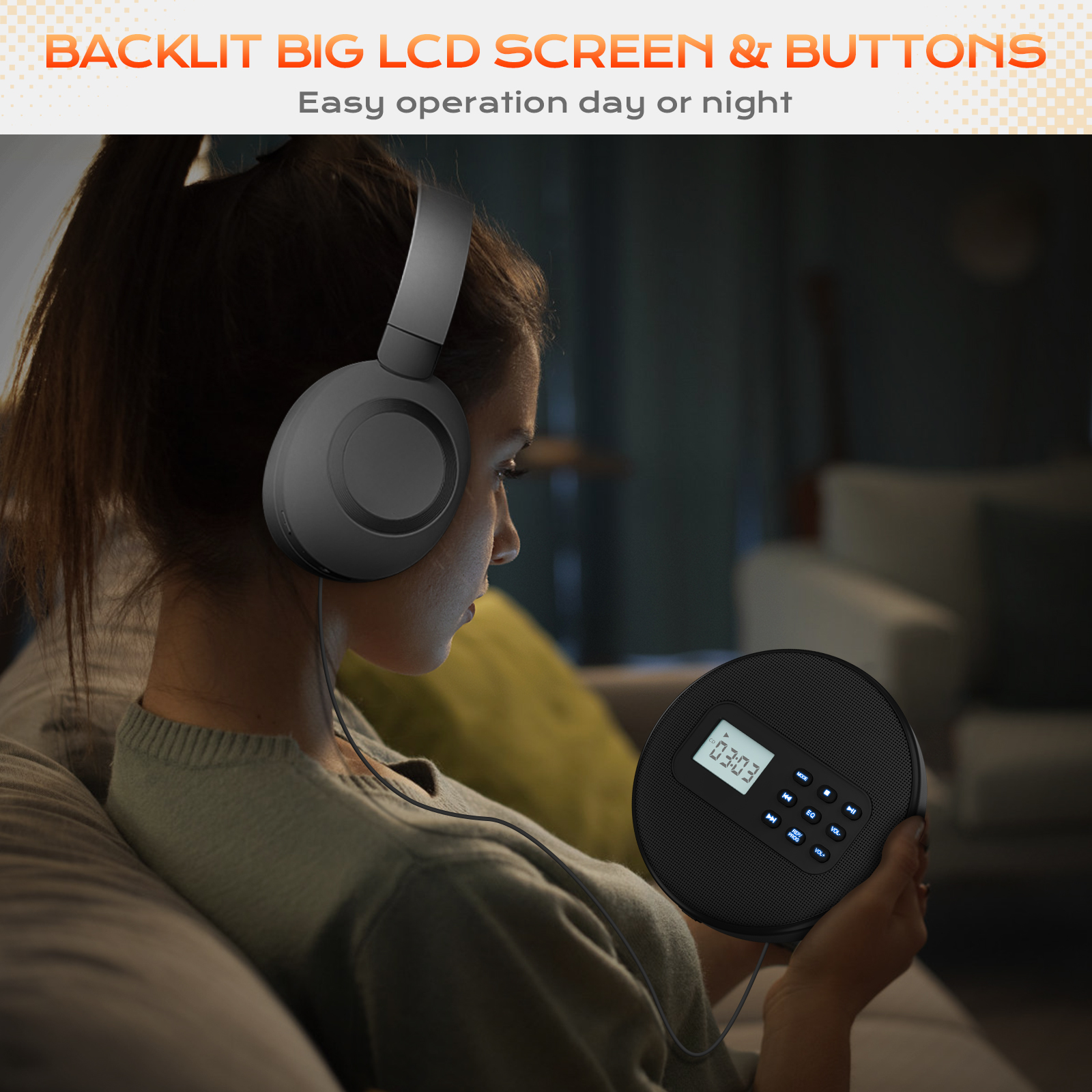 Portable cd player with speakers and earbuds walkman cd player rechargeable with USB MP3 discman for car with audio cable