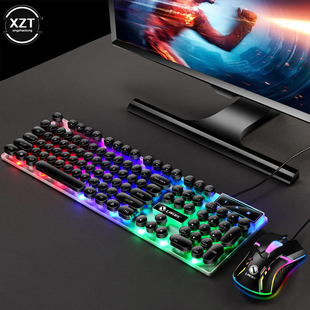 Limei – ensemble clavier et souris Gtx300, rétro, Punk, rétro, jeu rétroéclairé, Suspension filaire USB