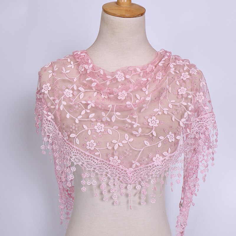 SOKUXILE Vrouwen meisje sjaal Bloem Kant Zijde Driehoek Vrouwelijke Baby Sjaals Kwastje Sjaals Lente Zomer 18 Kleuren Foto Accessoires: Pink