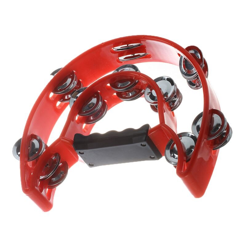 Hand Held Tambourine Double Row Metal Jingles Percussion Red
