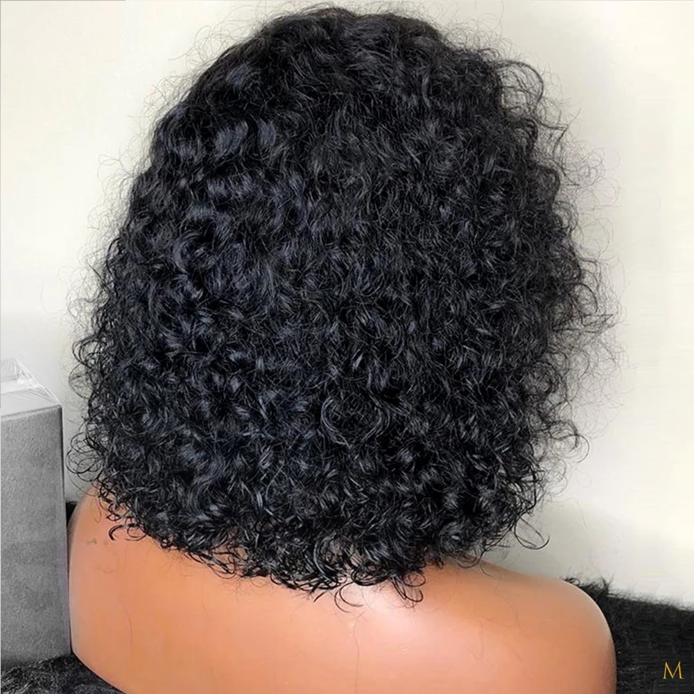 Black Bob Kinky Curly Middle Part Synthetic Lace Front Wigs for Woman With Babyhair Soft Heat Resistant Fiber Daily Wigs