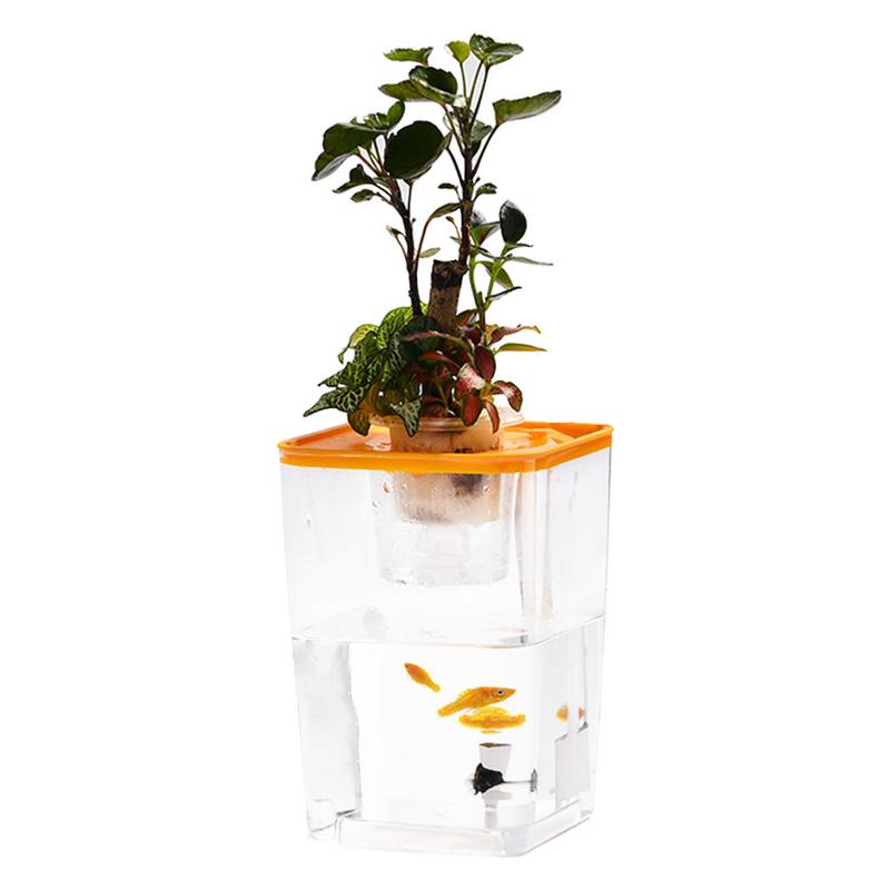 Pecera acrílica para peces y verduras, pecera transparente de escritorio para acuario, agua libre de simbiótica, para oficina, original: Orange