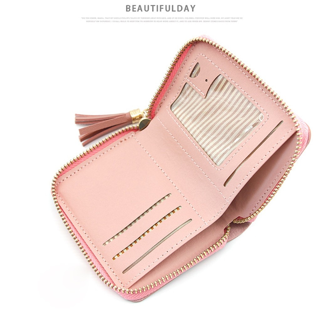 Femmes court gland imprimé à franges en cuir portefeuille femme Simple voyage en plein air de crédit porte-carte porte-monnaie Mini pochette