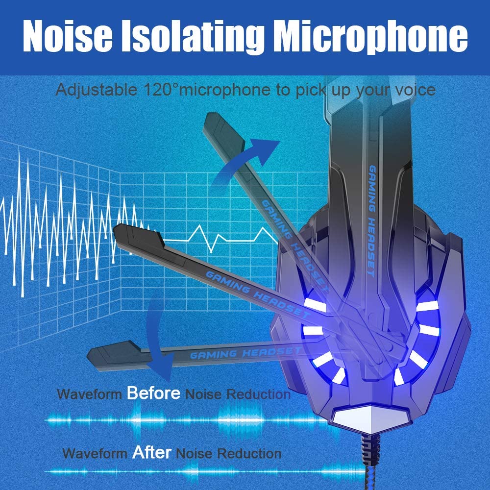 USB Wire PC Gaming Headset Deep Bass Stereo Game Headphone with Microphone LED Light for PC Laptop+Gaming Mouse+Mice Pad