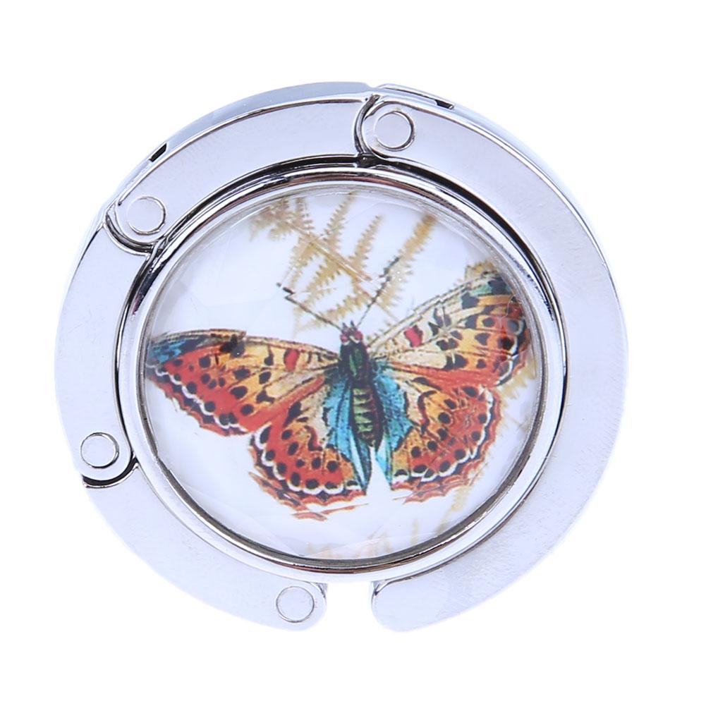 Gancho Metálico Redondo y Plegable para Colgar en la Mesa, 1 Unidad, Soporte con Dibujo de Flores y Aleación de Cristal, Colgador en Suspensión Portátil para un Objeto o para Bolso de Mano: 3099 16