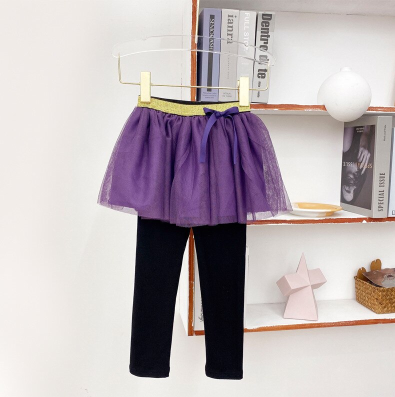 Falda tipo culotte para niños, Leggings infantiles de colores contrastantes: Negro / 130(5-6T)