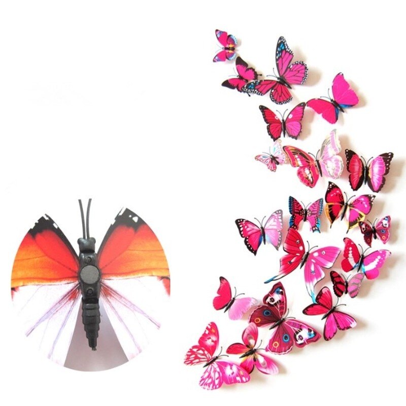 12 Stks/set Kleurrijke 3D Vlinders Muursticker Mooie Vlinder Sticker Met Magneet Voor Kid Kamer Muurstickers Home Decoratie: 02-Rose Red